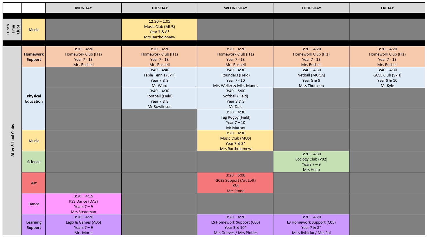 Whole School Extra-Curricular Timetable: Term 5 - St John’s Catholic ...